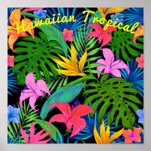 Hawaiian Tropical Flower Pattern Poster