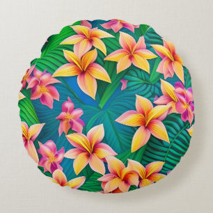 Hawaiian Tropical Flower Pattern Round Pillow