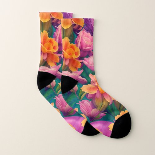 Hawaiian Tropical Flower Pattern  Socks