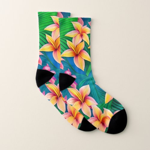 Hawaiian Tropical Flower Pattern  Socks