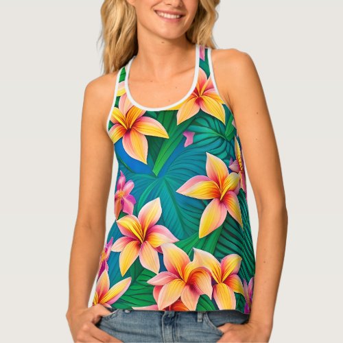 Hawaiian Tropical Flower Pattern  Tank Top