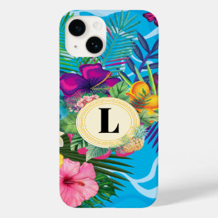 Hawaiian Tropical Flowers And Butterflies Monogram Case-Mate iPhone 14 Case