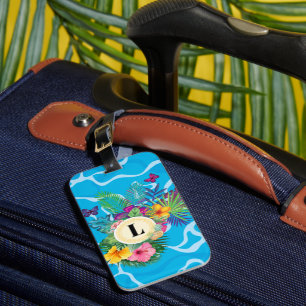 Hawaiian Tropical Flowers And Butterflies Monogram Luggage Tag