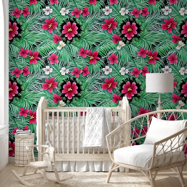 Hawaiian tropical flowers summer pattern jungle wallpaper  (Kids)