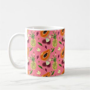 Hawaiian Tropical Fruit Pattern Mug Coral