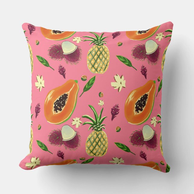 Hawaiian Tropical Fruit Pattern Throw Pillow (Front)