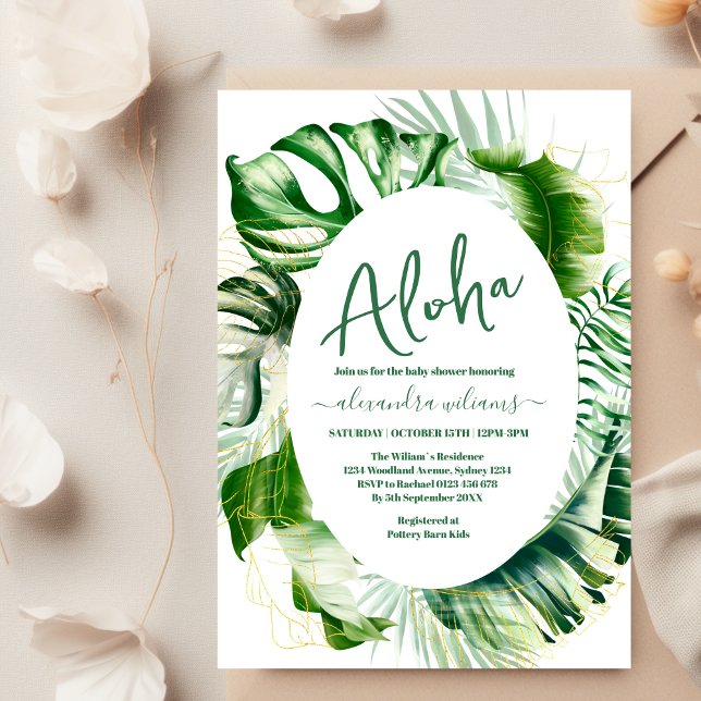 Hawaiian tropical greenery baby shower invitation (Creator Uploaded)