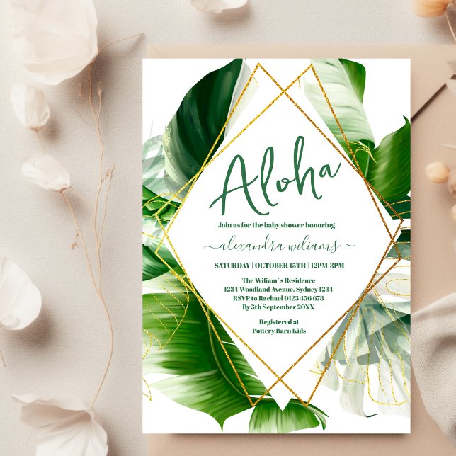 Hawaiian tropical greenery baby shower invitation (Creator Uploaded)