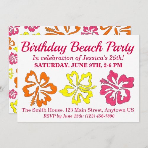 Hawaiian Tropical Hibiscus Flowers Floral Print Invitation