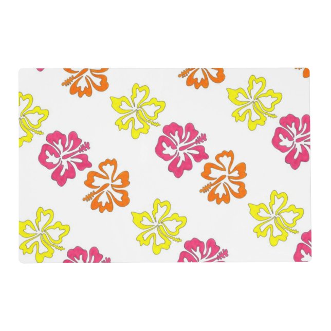 Hawaiian Tropical Hibiscus Flowers Floral Print Placemat (Front)
