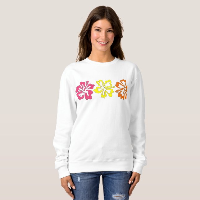 Hawaiian Tropical Hibiscus Flowers Floral Print Sweatshirt (Front Full)
