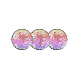 Hawaiian Tropical Hibiscus Flowers with Flamingo Golf Ball Marker