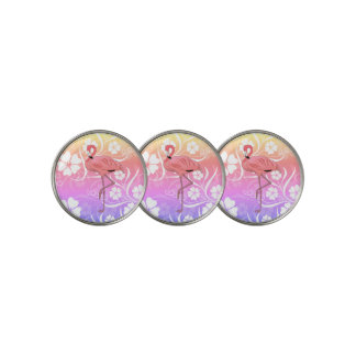 Hawaiian Tropical Hibiscus Flowers with Flamingo Golf Ball Marker