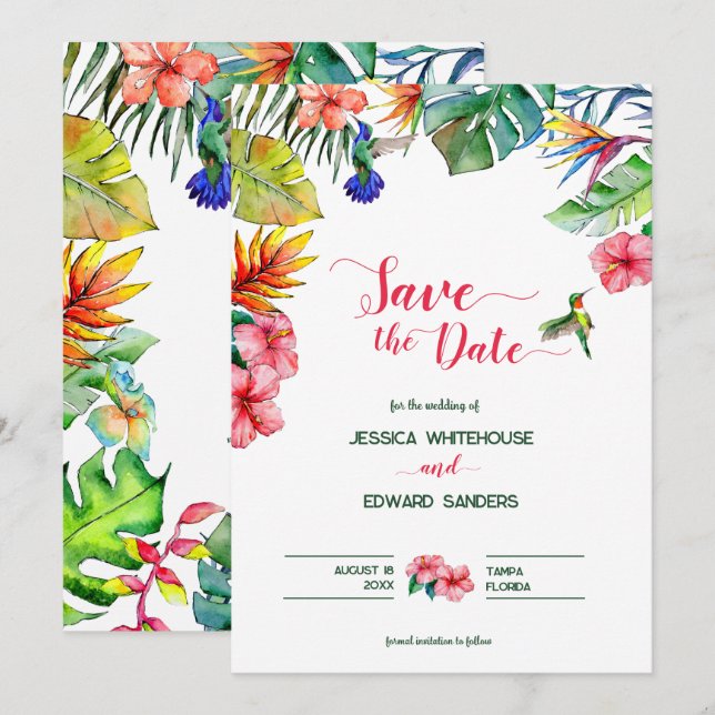 Hawaiian Tropical Hibiscus Wedding Save The Date  (Front/Back)