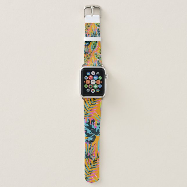 Hawaiian Tropical Leaves And Plants Print Pattern Apple Watch Band (Front)