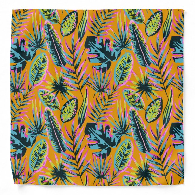 Hawaiian Tropical Leaves And Plants Print Pattern Bandana (Front)