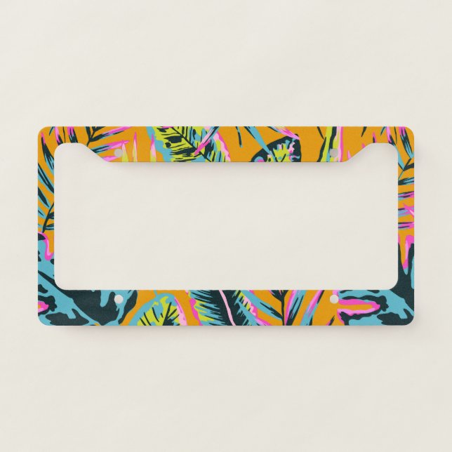Hawaiian Tropical Leaves And Plants Print Pattern License Plate Frame (Front)