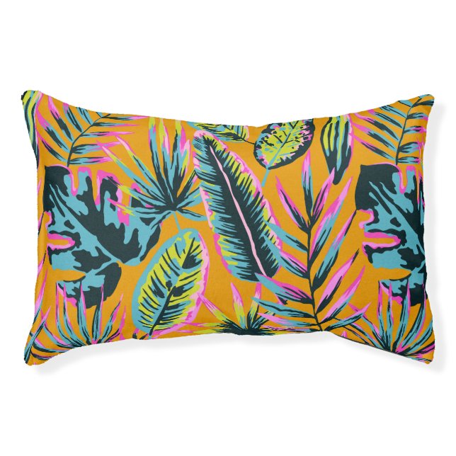 Hawaiian Tropical Leaves And Plants Print Pattern Pet Bed (Front)