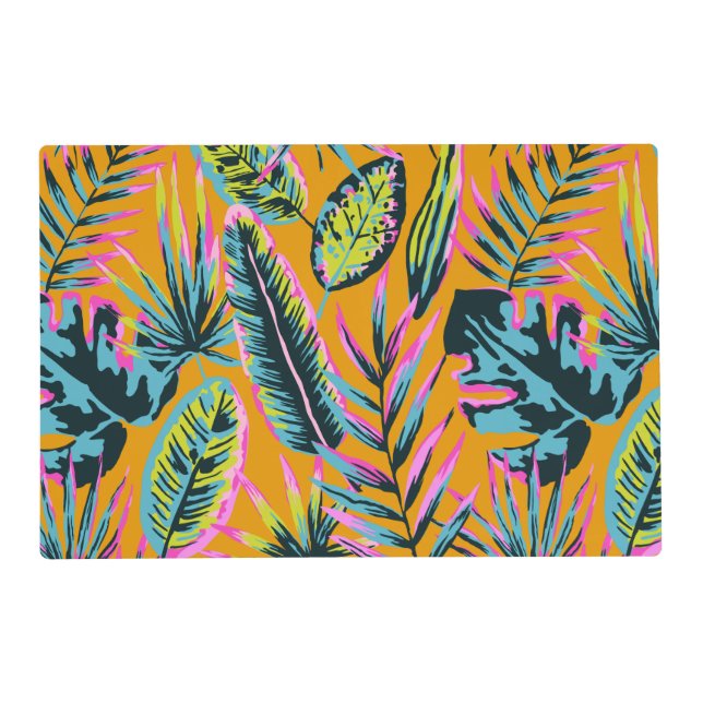 Hawaiian Tropical Leaves And Plants Print Pattern Placemat (Front)