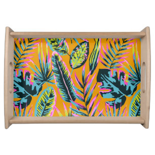 Hawaiian Tropical Leaves And Plants Print Pattern Serving Tray