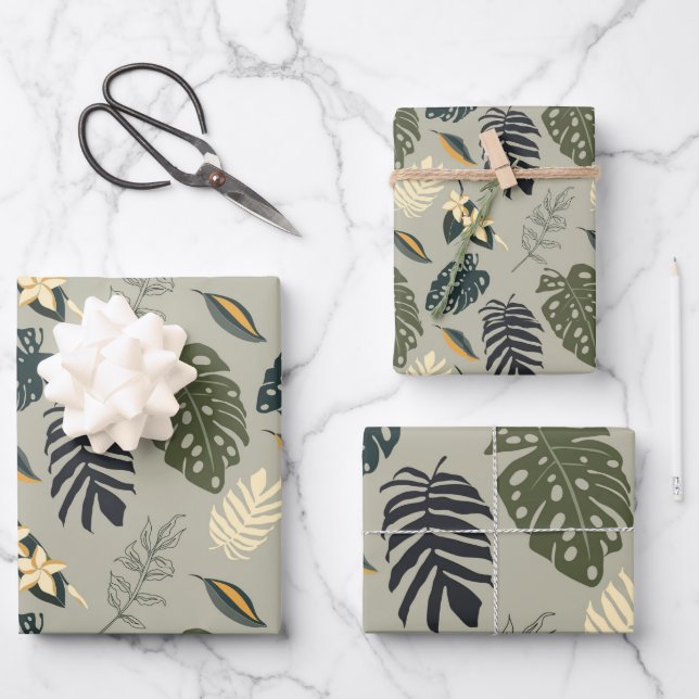 Hawaiian Tropical Leaves Wrapping Paper Sheets (Front)