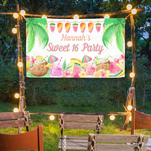 Hawaiian Tropical Luau Party Sweet 16 Banner