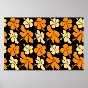 Hawaiian tropical natural floral seamless pattern poster