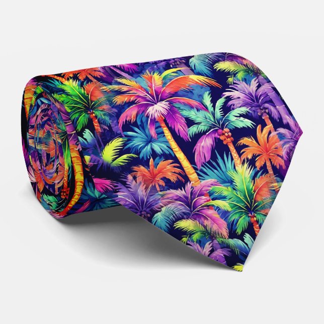 Hawaiian Tropical Palm Tree Pattern Neck Tie (Rolled)