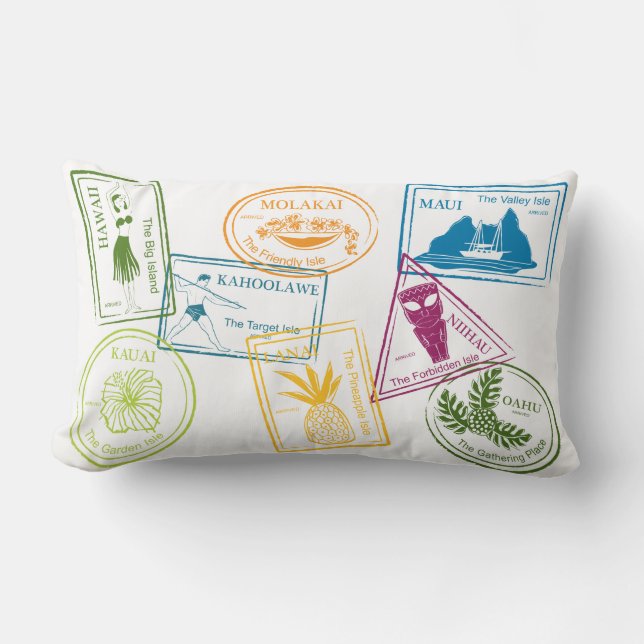Hawaiian Tropical Passport Stamp 13"x20" Lumbar Pi Lumbar Pillow (Front)