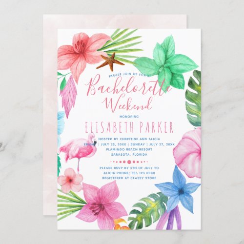 Hawaiian tropical pink floral wreath bachelorette invitation