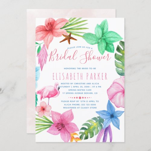 Hawaiian tropical pink floral wreath bridal shower invitation