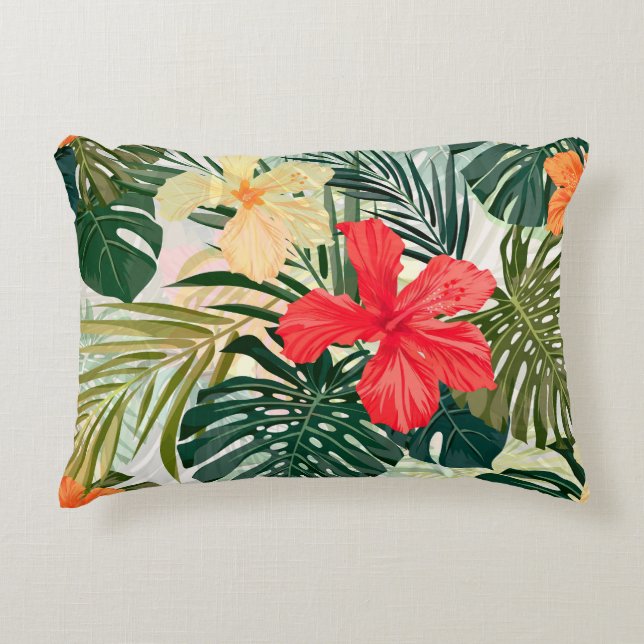 Hawaiian tropical plants, colorful flowers. accent pillow (Front)