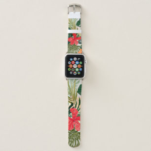 Hawaiian tropical plants, colorful flowers. apple watch band