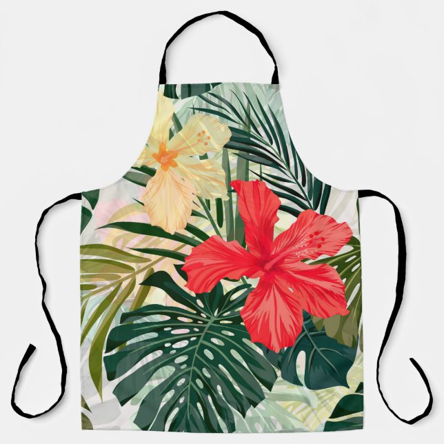 Hawaiian tropical plants, colorful flowers. apron (Front)
