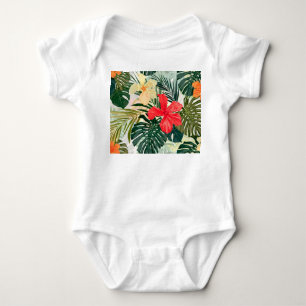 Hawaiian tropical plants, colorful flowers. baby bodysuit