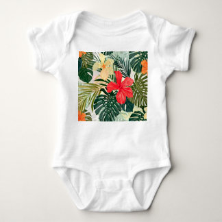 Hawaiian tropical plants, colorful flowers. baby bodysuit