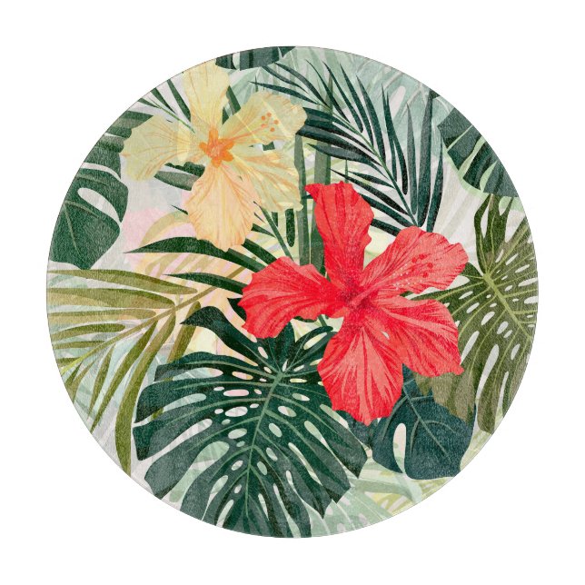 Hawaiian tropical plants, colorful flowers. cutting board (Front)
