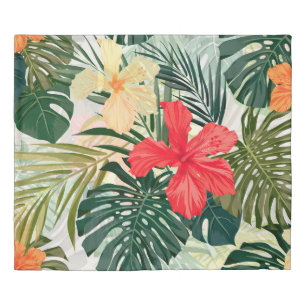 Hawaiian tropical plants, colorful flowers. duvet cover