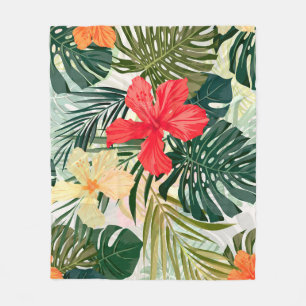 Hawaiian tropical plants, colorful flowers. fleece blanket