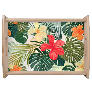 Hawaiian tropical plants, colorful flowers. serving tray