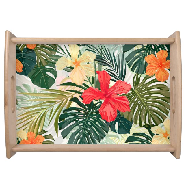 Hawaiian tropical plants, colorful flowers. serving tray (Front)