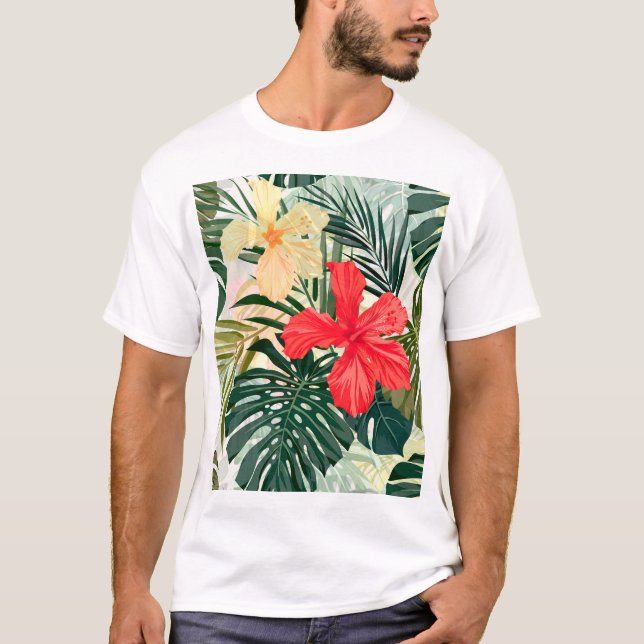 Hawaiian tropical plants, colorful flowers. T-Shirt (Front)