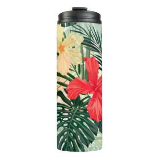 Hawaiian tropical plants, colorful flowers. thermal tumbler