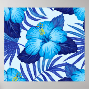 Hawaiian tropical plants, hibiscus pattern. poster