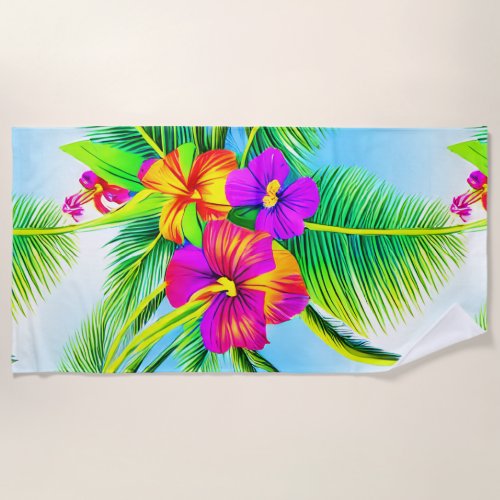 Hawaiian Tropical Seamless Pattern Beach Towel