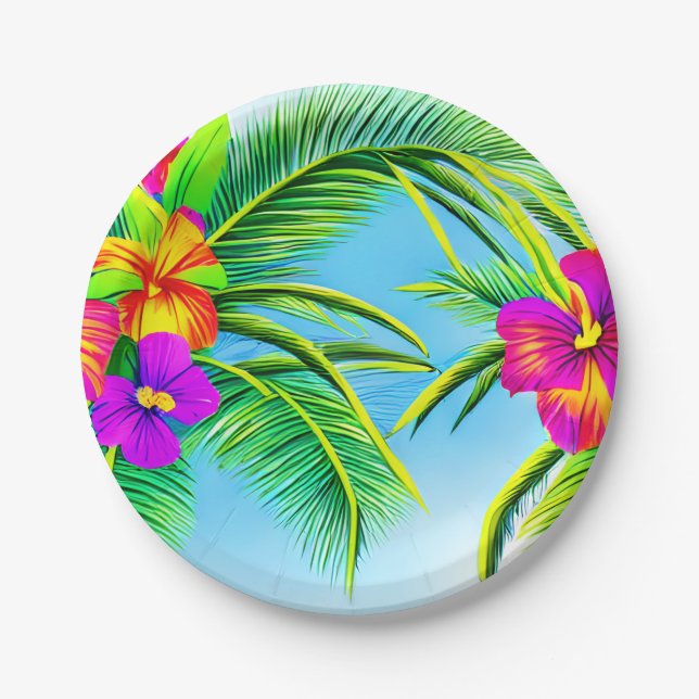 Hawaiian Tropical Seamless Pattern Paper Plates (Front)
