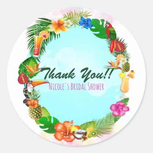 Hawaiian Tropical Summer Things Frame Luau Party Classic Round Sticker