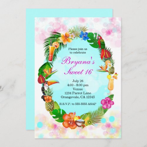 Hawaiian Tropical Summer Things Frame Luau Party Invitation