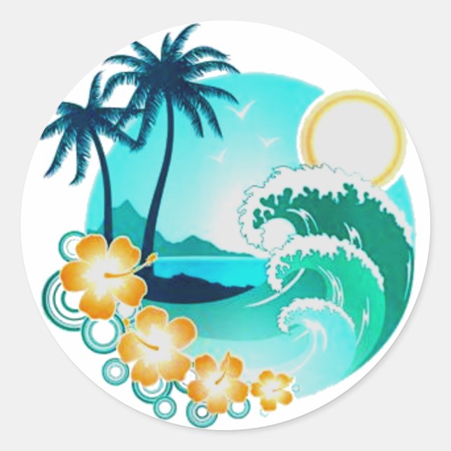 HAWAIIAN TROPICAL SURF ART CLASSIC ROUND STICKER (Front)