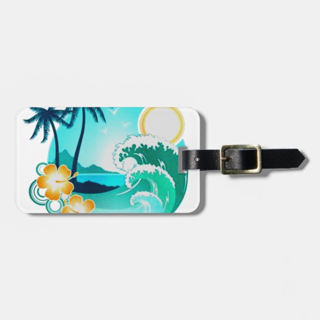 HAWAIIAN TROPICAL SURF ART LUGGAGE TAG (Front Horizontal)
